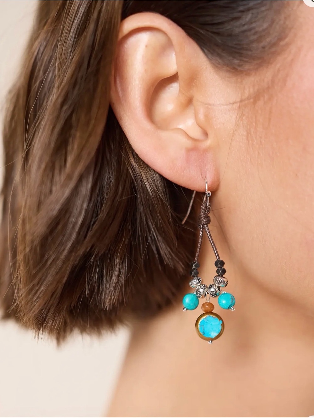 🔘NATURAL LIFE “ Telluride” Turquoise and Gold Drop Bead Earrings